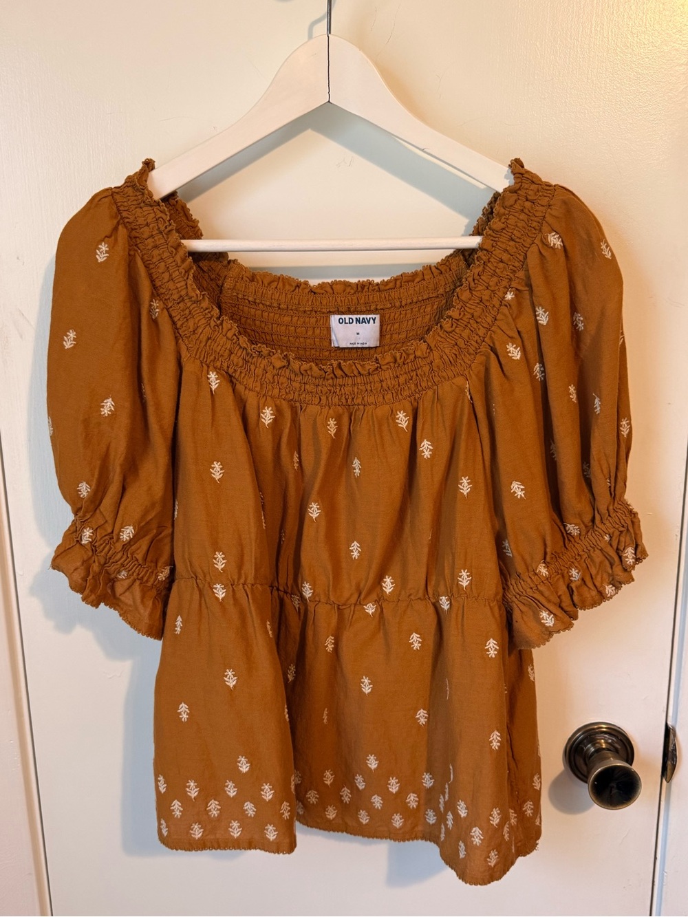 Old Navy Mustard Brown Smocked Peasant Blouse